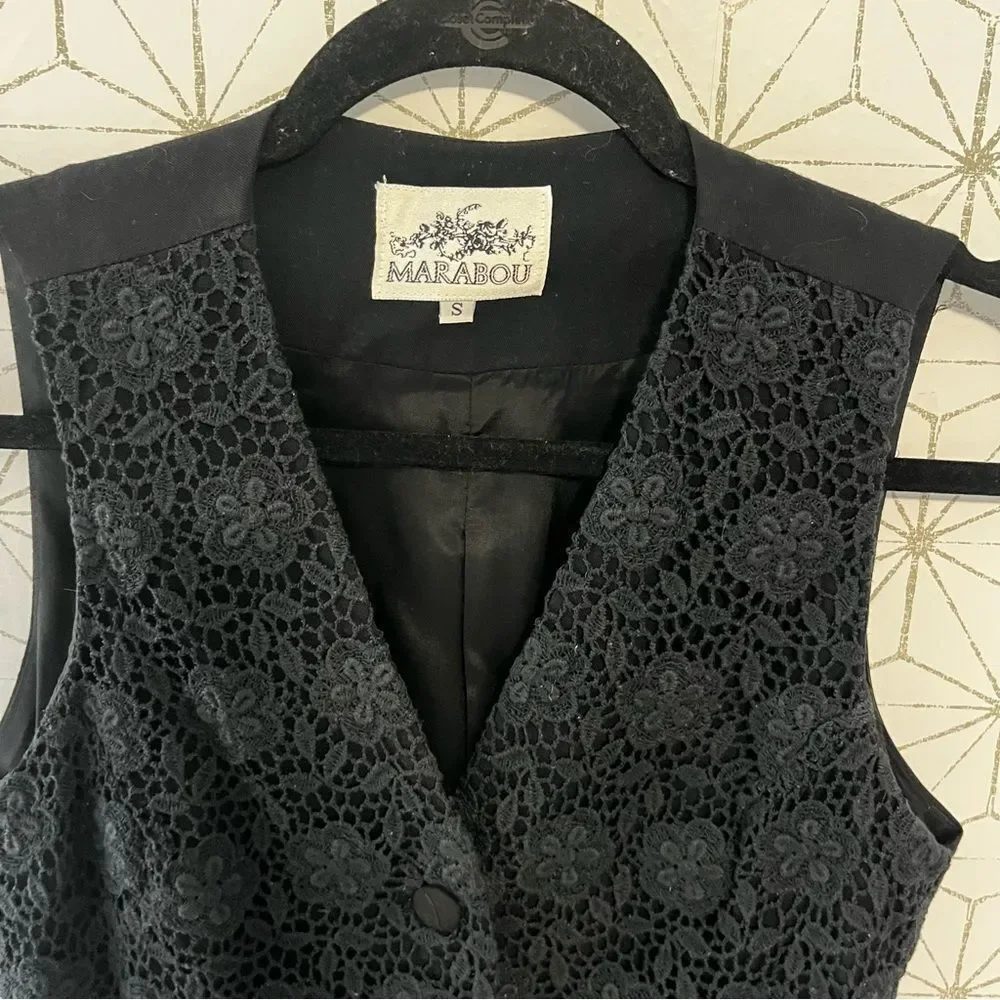 Vintage Lace Long Vest Black